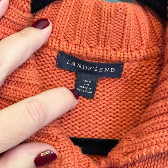 Lands End Sweater Cardigan Women XS Orange Knit Thick Raglan Button Up Mock Neck - Picture 5 of 7